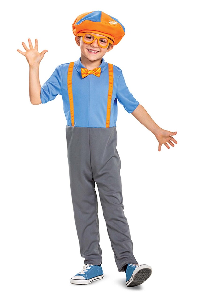 Blippi Costume for Kids Official Jumpsuit Outfit with Hat Bowtie Classic Toddler Size Large (4-6)